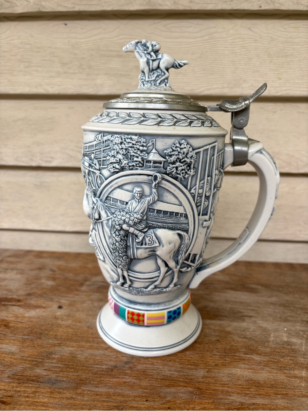 1992 Avon "Winner's Circle" ceramic beer stein handcrafted in Brazil.